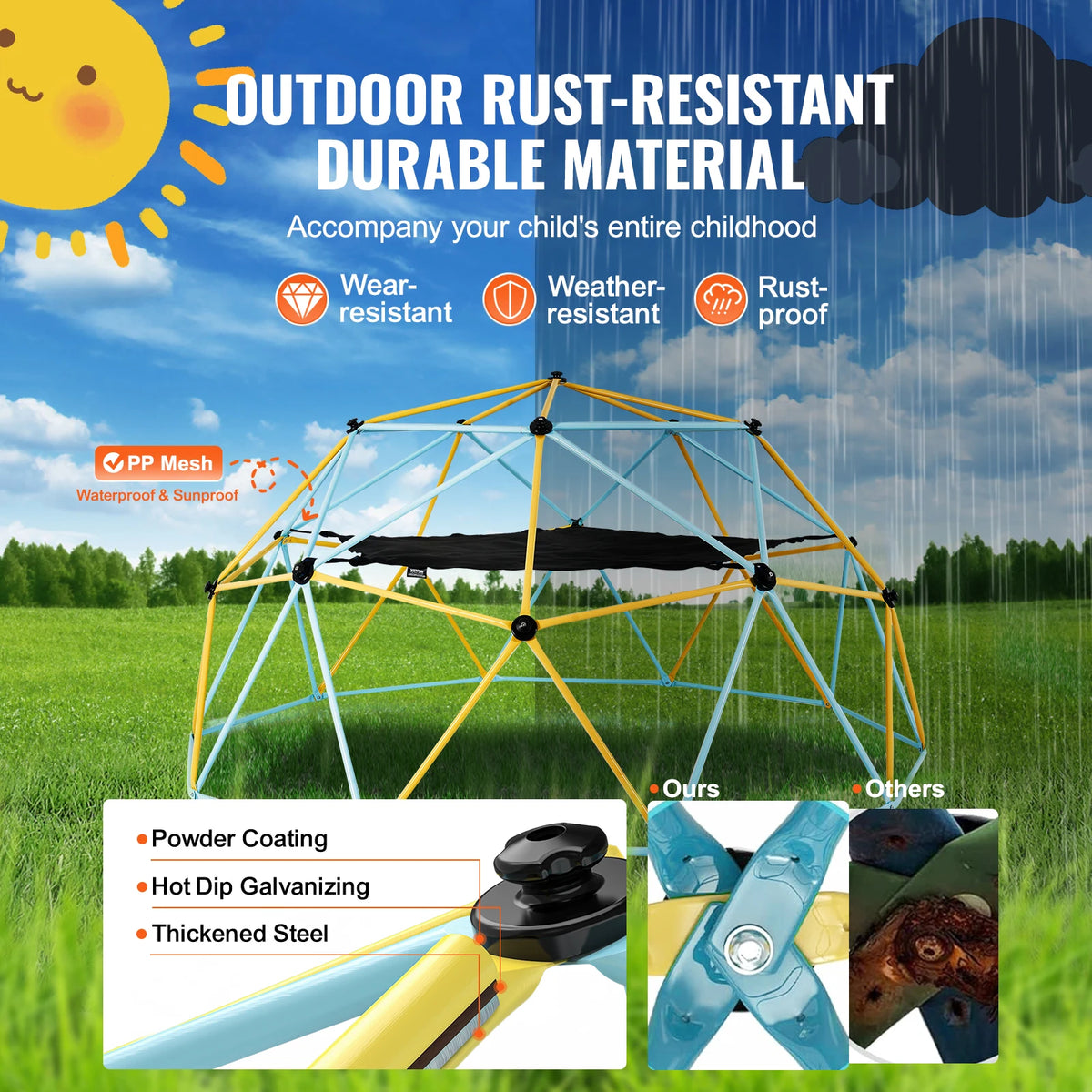 SucceBuy Climbing Dome 6/8/10/12FT Geometric Dome Climber Hammock Swing Jungle Gym Climbing Grip Outdoor Backyard Play Equipment