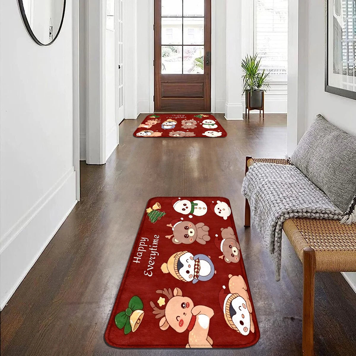VIKAMA Christmas Halloween Cartoon Animal Letter Print Flannel Area Rug