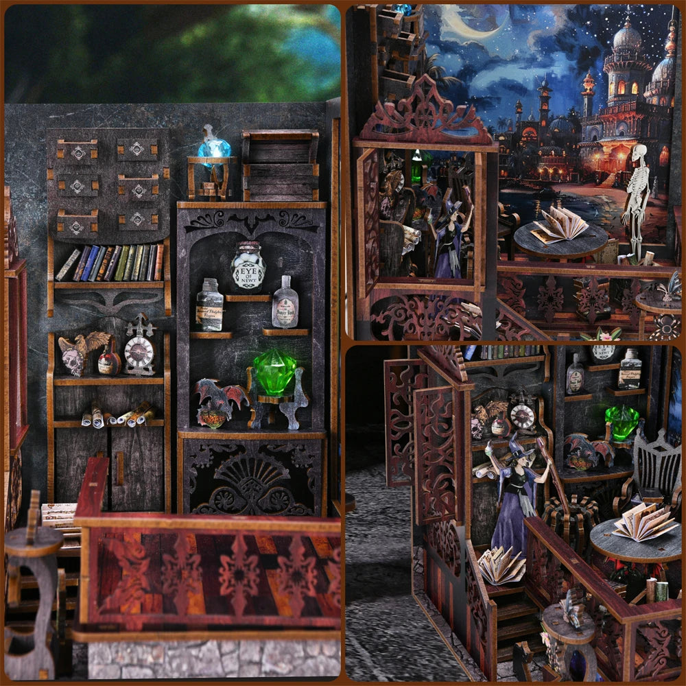ASLOWSNAIL Book Nook Kit Magic Town DIY Wooden Puzzle Light
