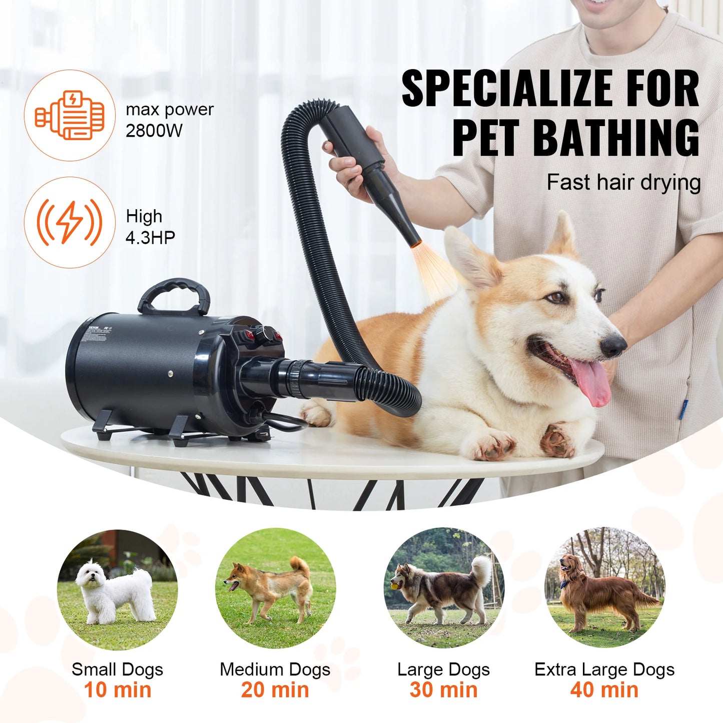 SucceBuy 2000W Dog Blow Dryer With Adjustable Temperature Control