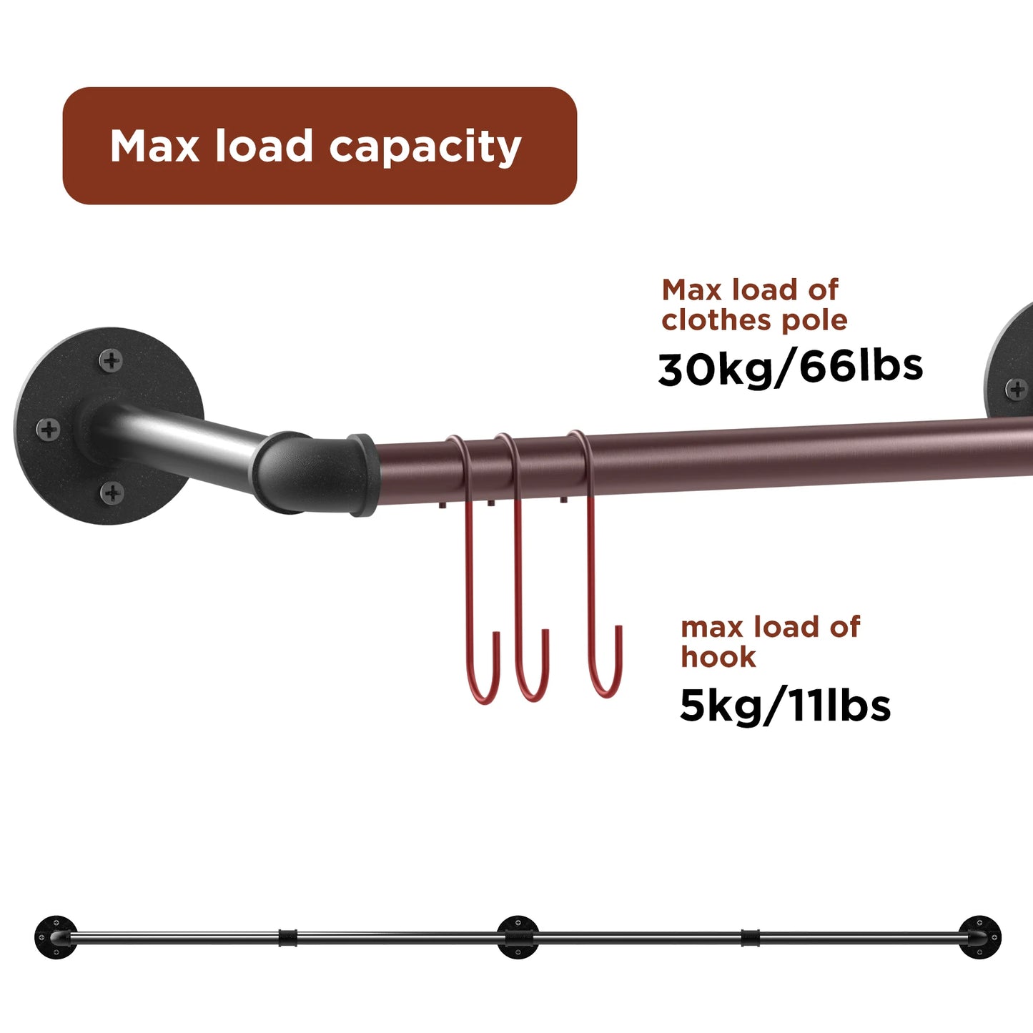 Industrial Pipe Wall Mounted Clothing Rack Garment Rod Storage