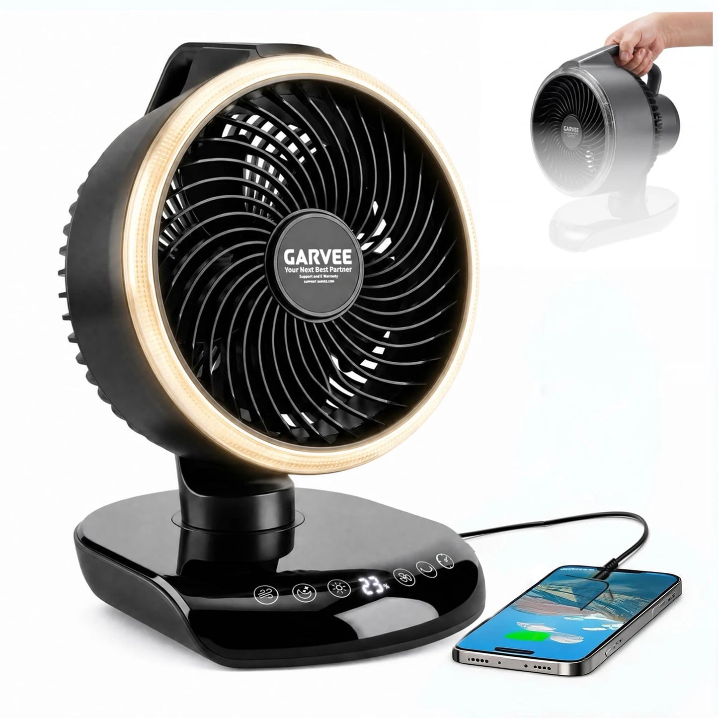 Himiss Portable Camping Fan With LED Light And Timer