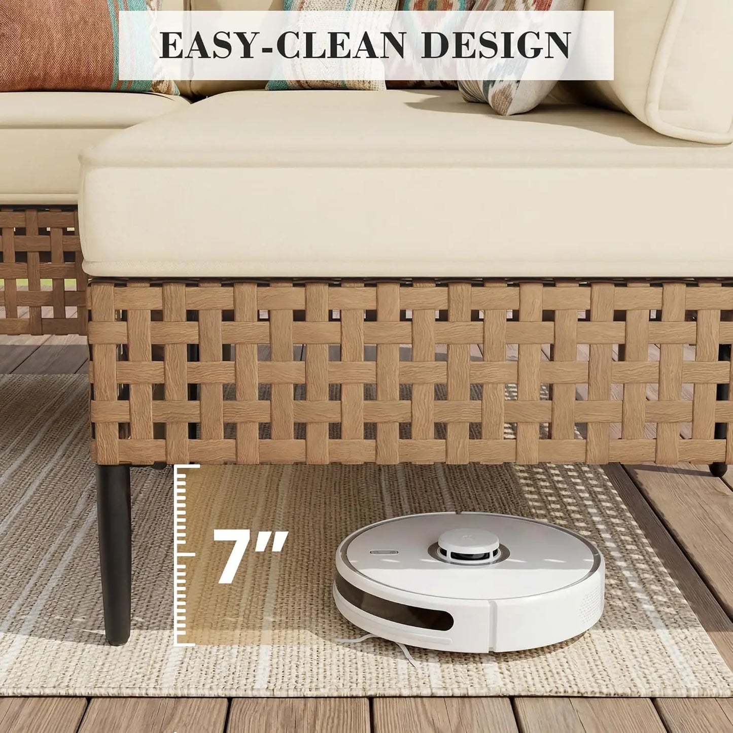 Wicker Patio Furniture Set Modular Outdoor Sectional With Glass Table