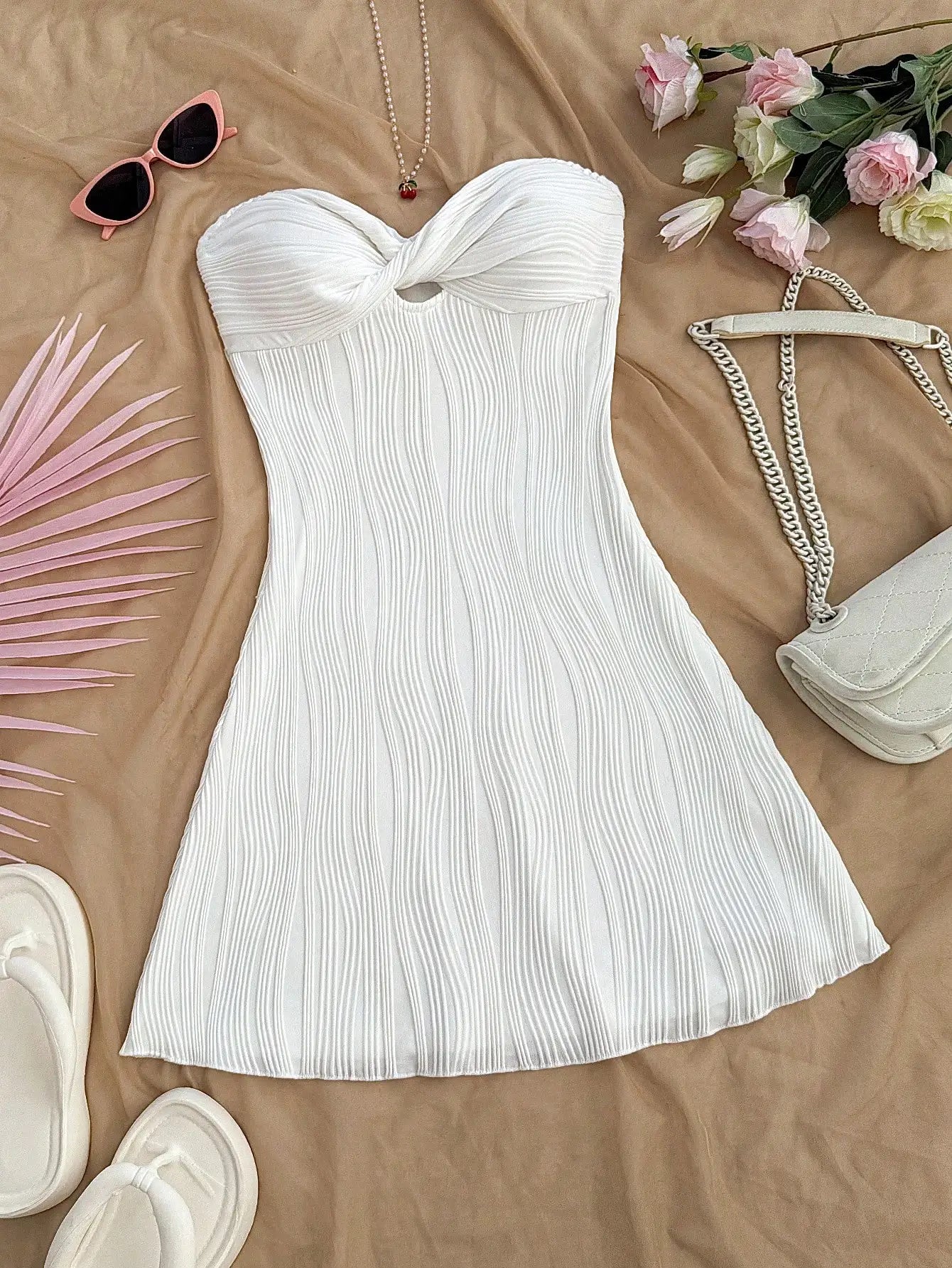 Strapless Twist Knot A-Line Dress For Summer Vacation