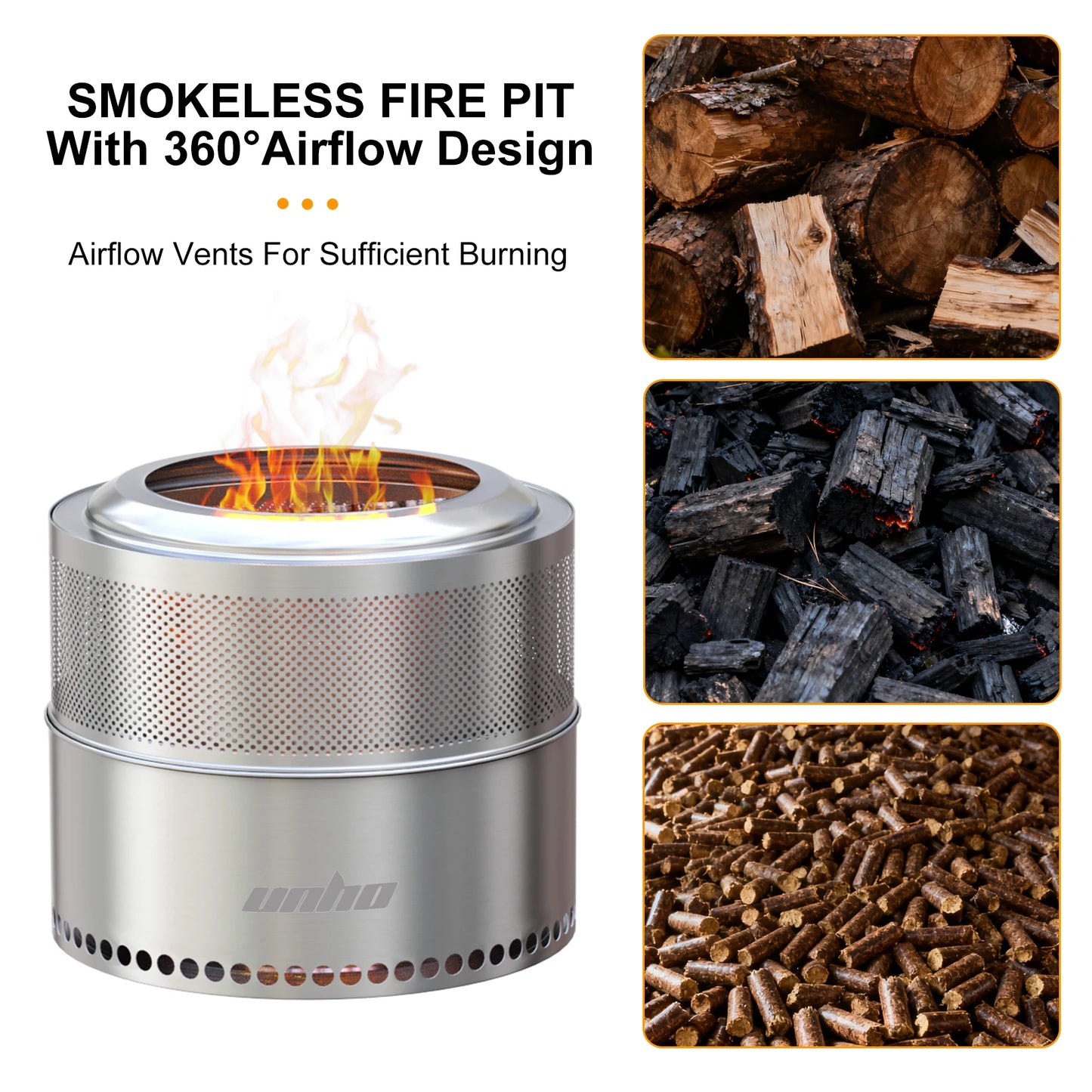 Wood Burning Fire Pit Stainless Smokeless With Carry Bag Outdoor