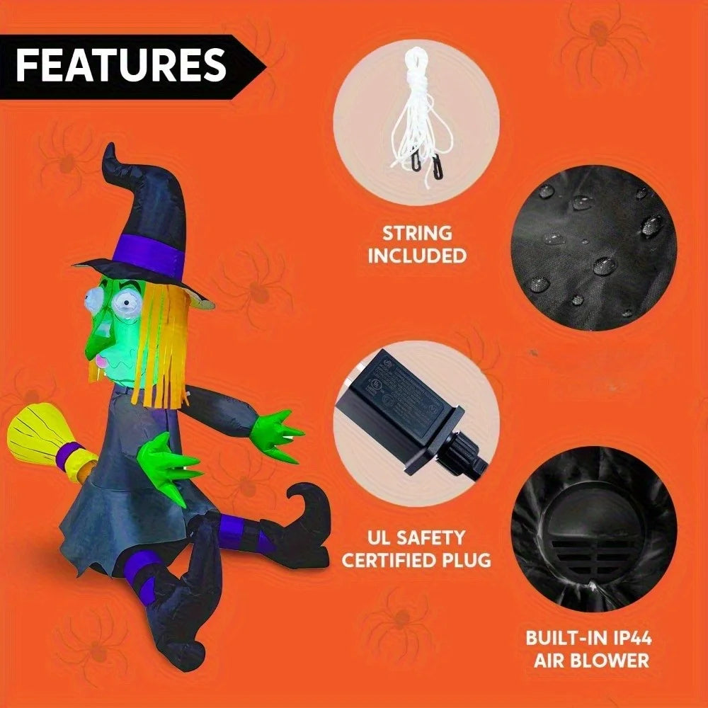 4FT Halloween Inflatable Witch with Build-in LED Lights - Outdoor Blow Up Decor for Yard, Trees & Parties | Witch Decorations, Halloween Inflatables Outdoor, Blow Up Yard Decor
