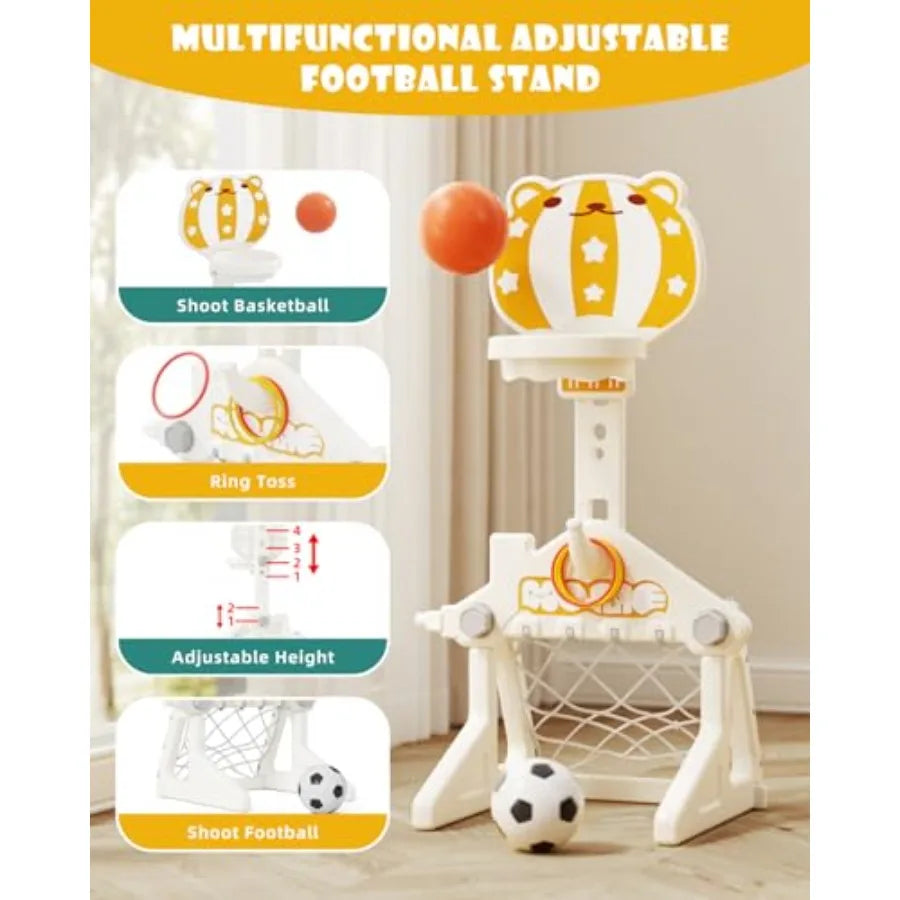 Green 6-in-1 Toddler Outdoor Playset with Slide Swing Climber Basketball Hoop Soccer Goal for Ages 1-3 Indoor Outdoor Playgroun