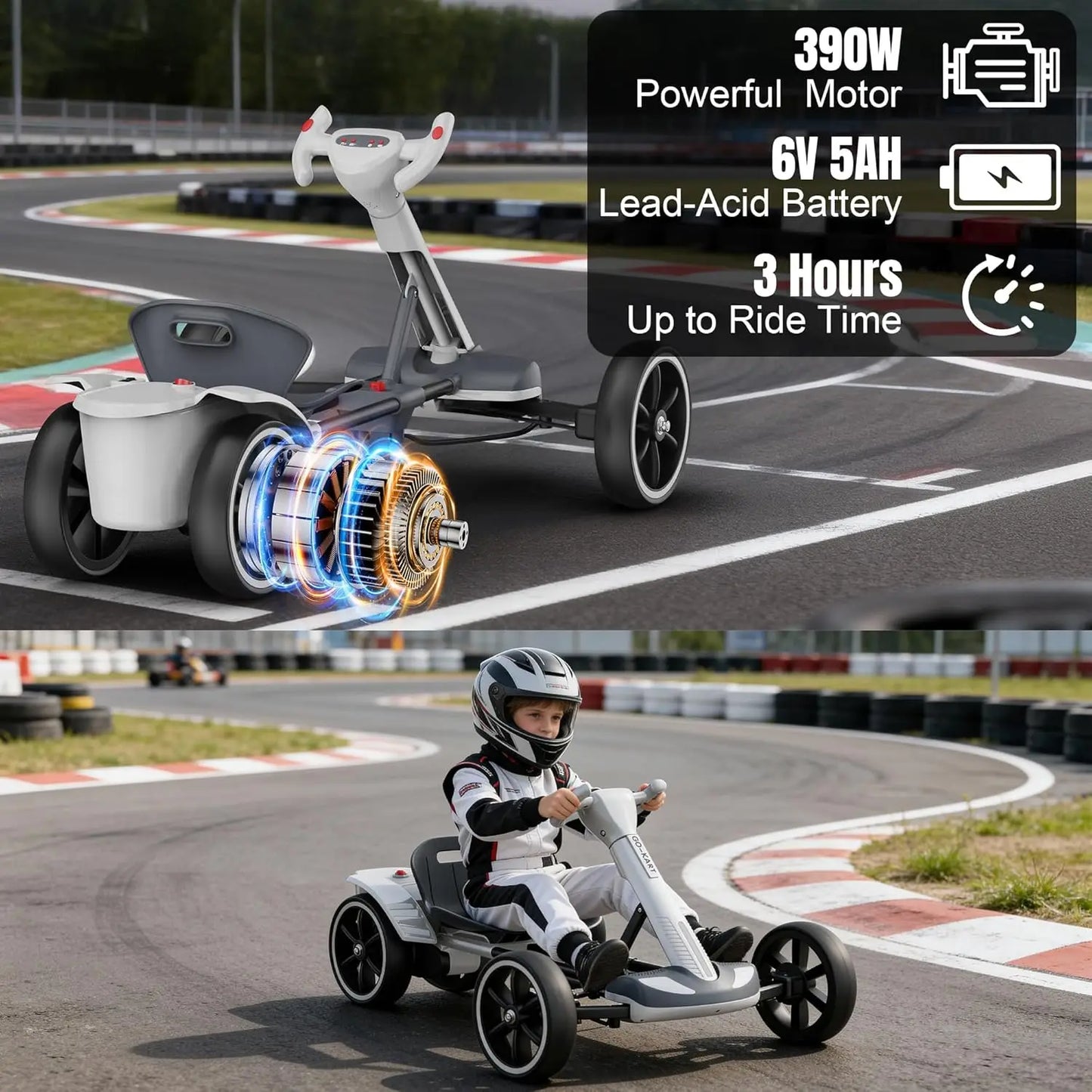 AOVOPROCE Remote Control Electric Go Kart Bluetooth 4 Wheels