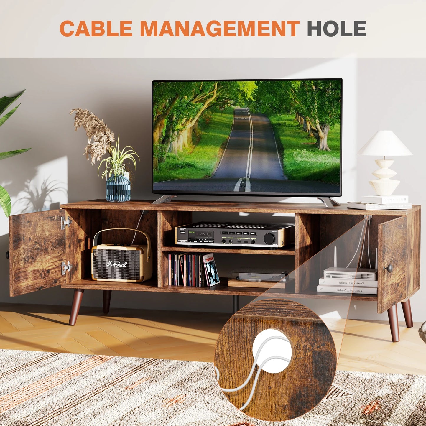 Wooden TV Stand 50 To 60 Inch TV With StorageCompartments