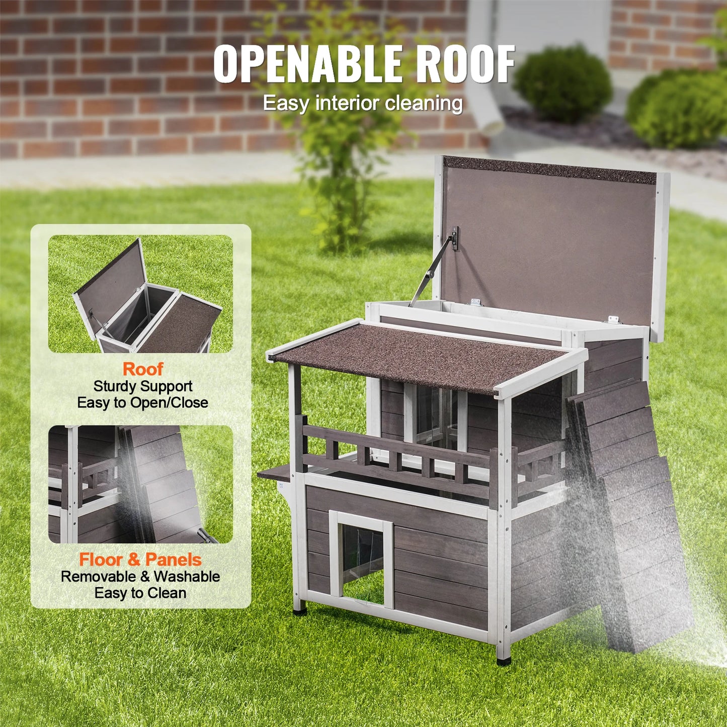 SucceBuy Outdoor Cat House Weatherproof Two Story Cedar Shelter