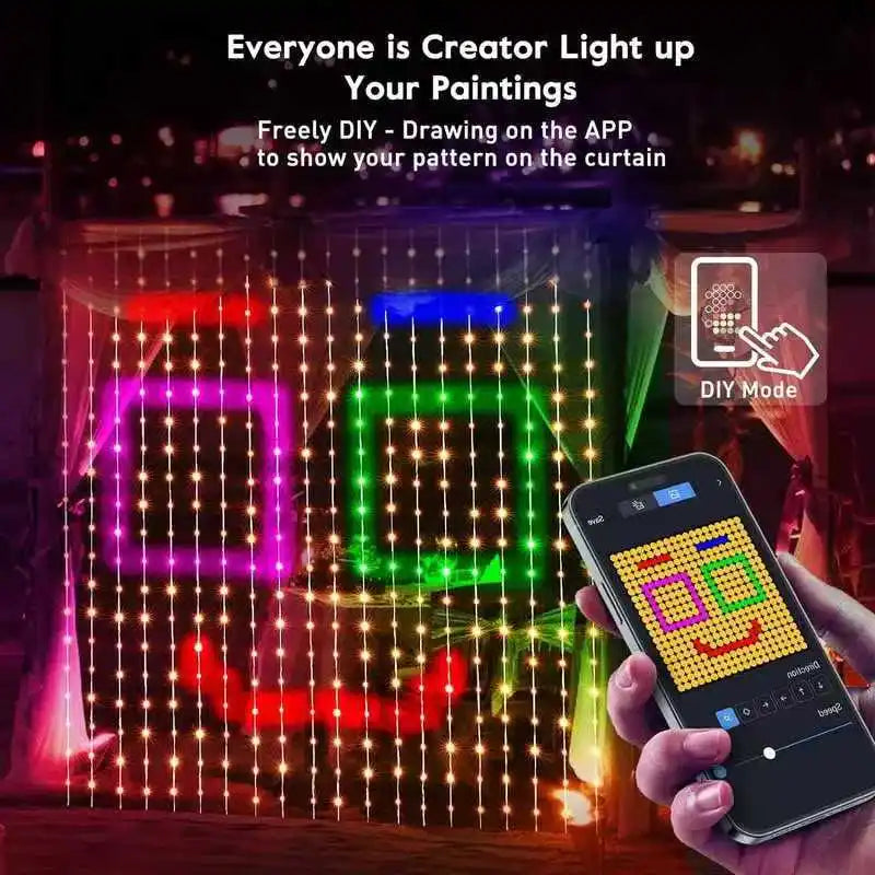 Waterproof Festive LED Curtain Lights, Music Synchronized & Remote Controlled, Outdoor Christmas Patio and Garden Decor