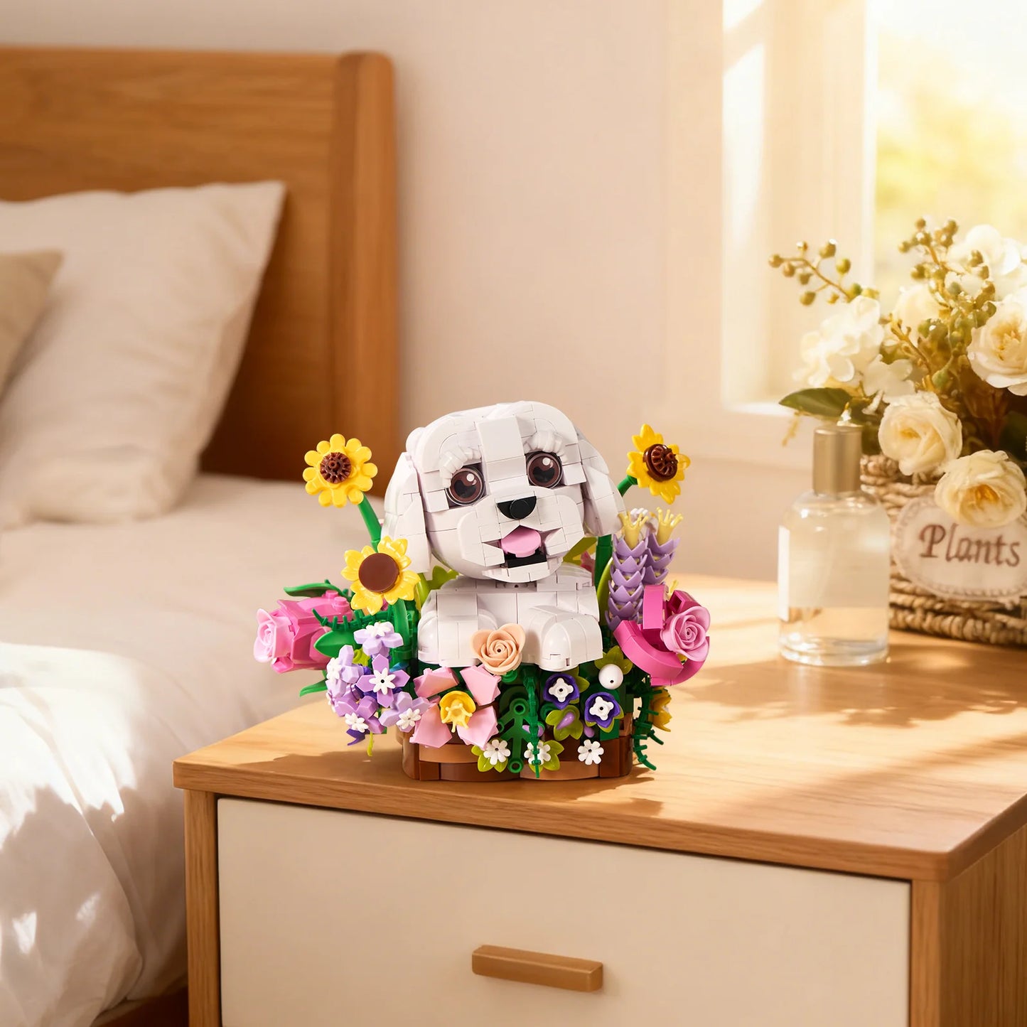 BuildMoc Adorable Dogs Bouquet Succulent Building Blocks Set for Kids