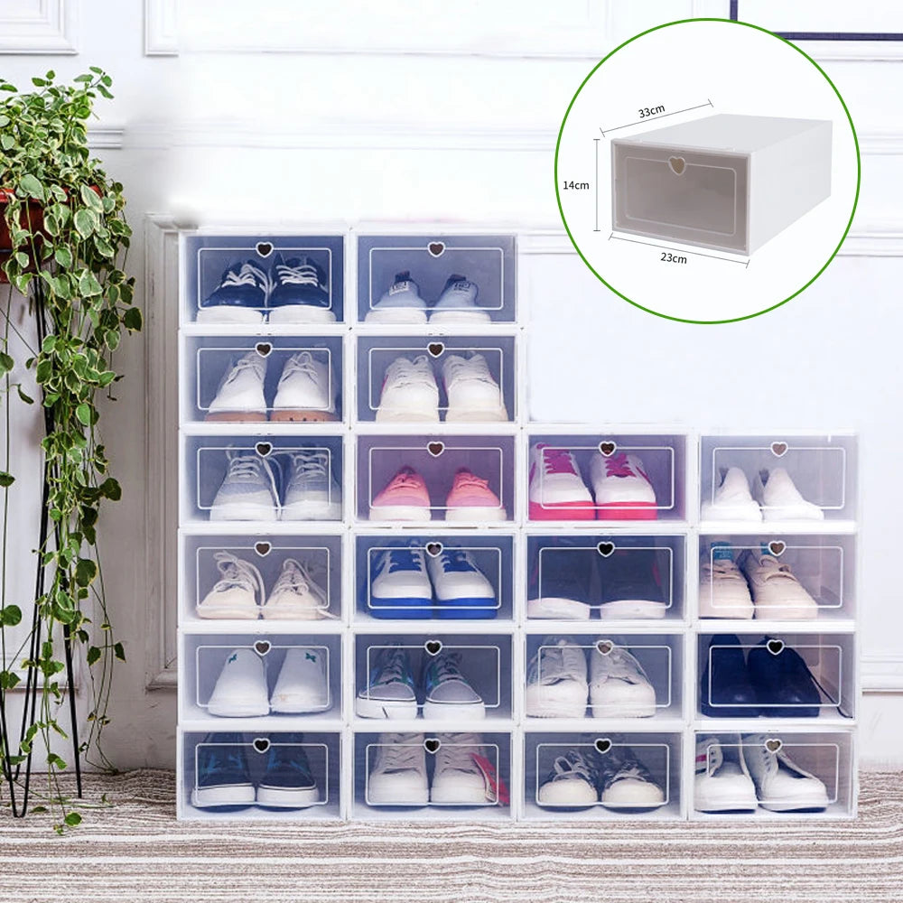 20PCS Foldable Flip Shoe Boxes Set, Shoe Rack Stackable Storage Container Plastic Clear Shoe Case Home Organizer 33*23*14cm