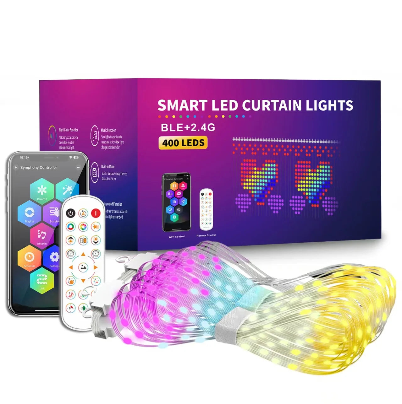 Music Sync LED Curtain Lights, Remote Controlled Smart String Lights, Outdoor Fairy Lights for Christmas Party & Home Decor