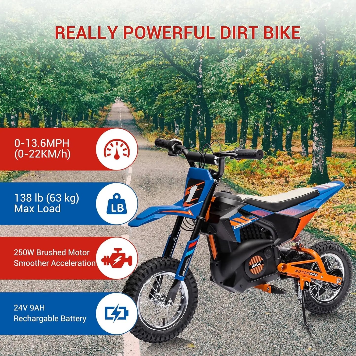 HiMISS 24V 250W Electric Dirt Bike For Kids With Suspension