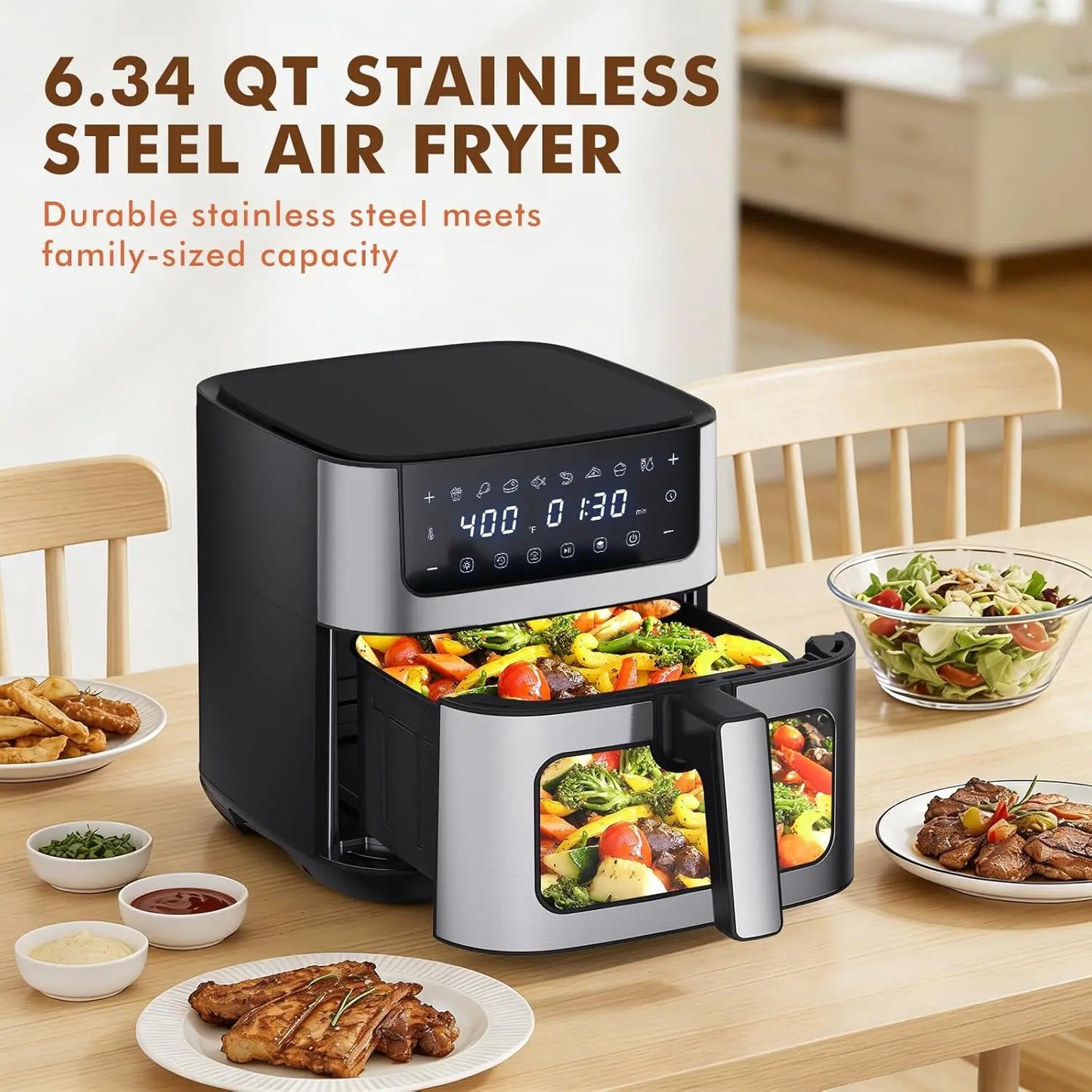 Air Fryer With Window 8 Presets Stainless Exterior 400F