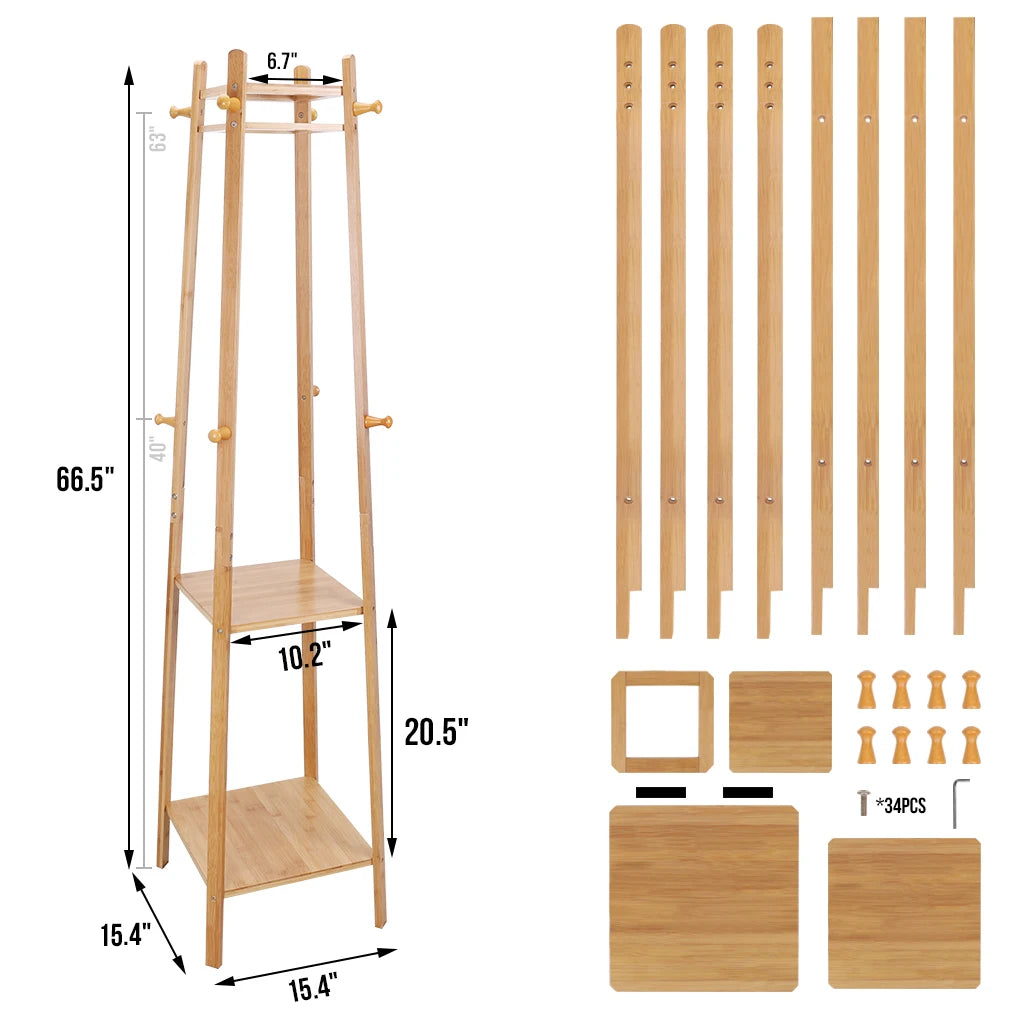 Wisfor Bamboo Standing Coat Rack Garment Stand Hall Tree