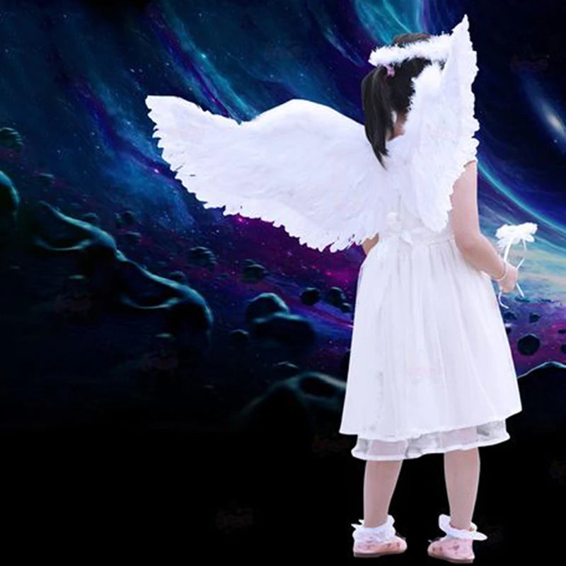 1Pc Kids Adult Party Swallow White Angel Feather Wings Wands Cosplay Elastic Straps Wedding Birthday Halloween Christmas