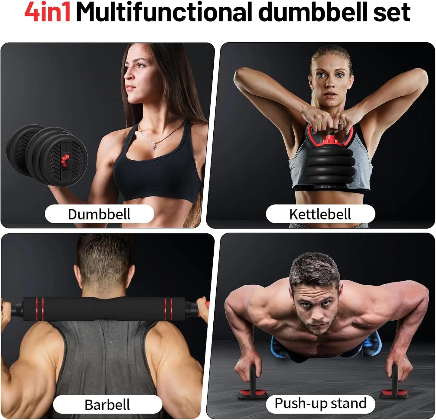 Adjustable Dumbbell Set 20-80lbs For Home Gym 4-In-1 Workout