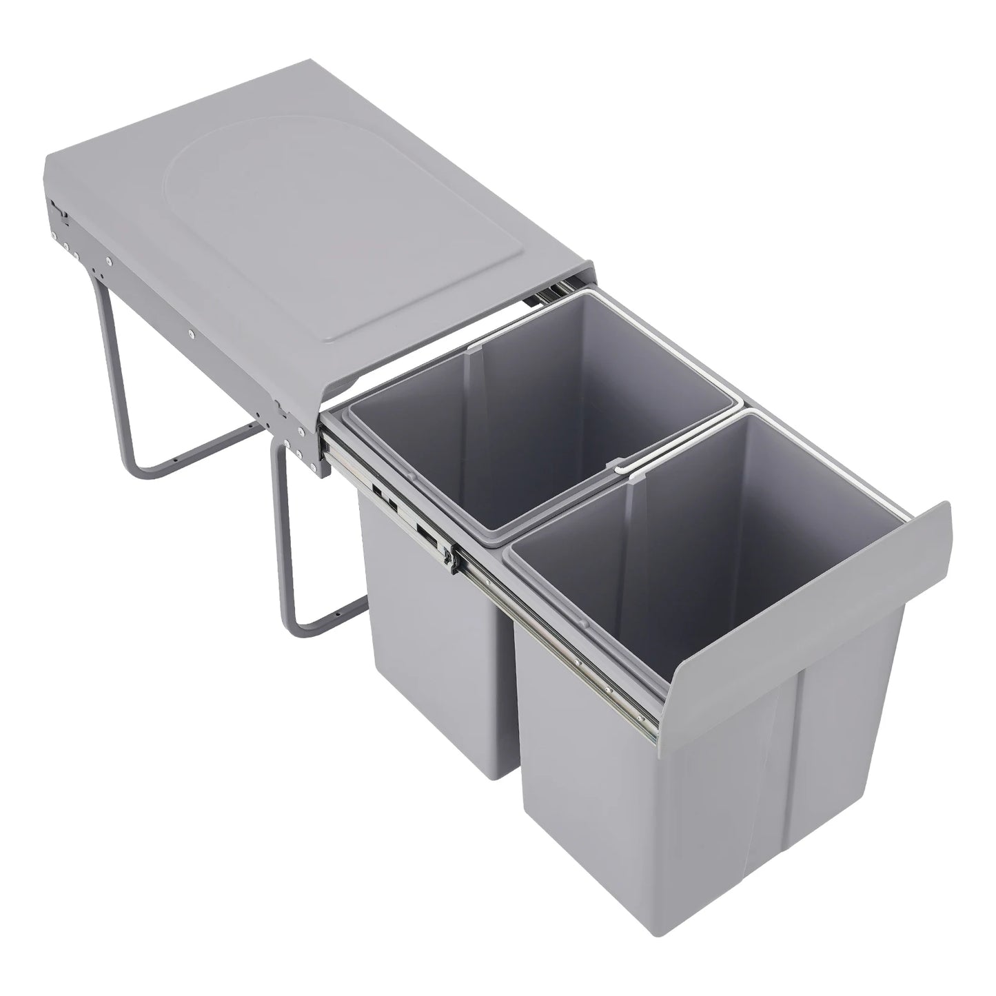 Double 4.4gal Pullout Trash Can Under Cabinet Grey Pullout Recycling Garbage Trash Can Sliding Kitchen Recycle Waste Bin