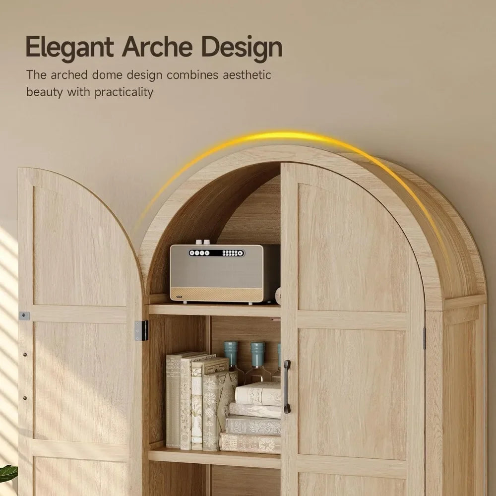 Wooden Arched Pantry Cabinet With Doors 5-Tier Farmhouse Storage For Kitchen Use