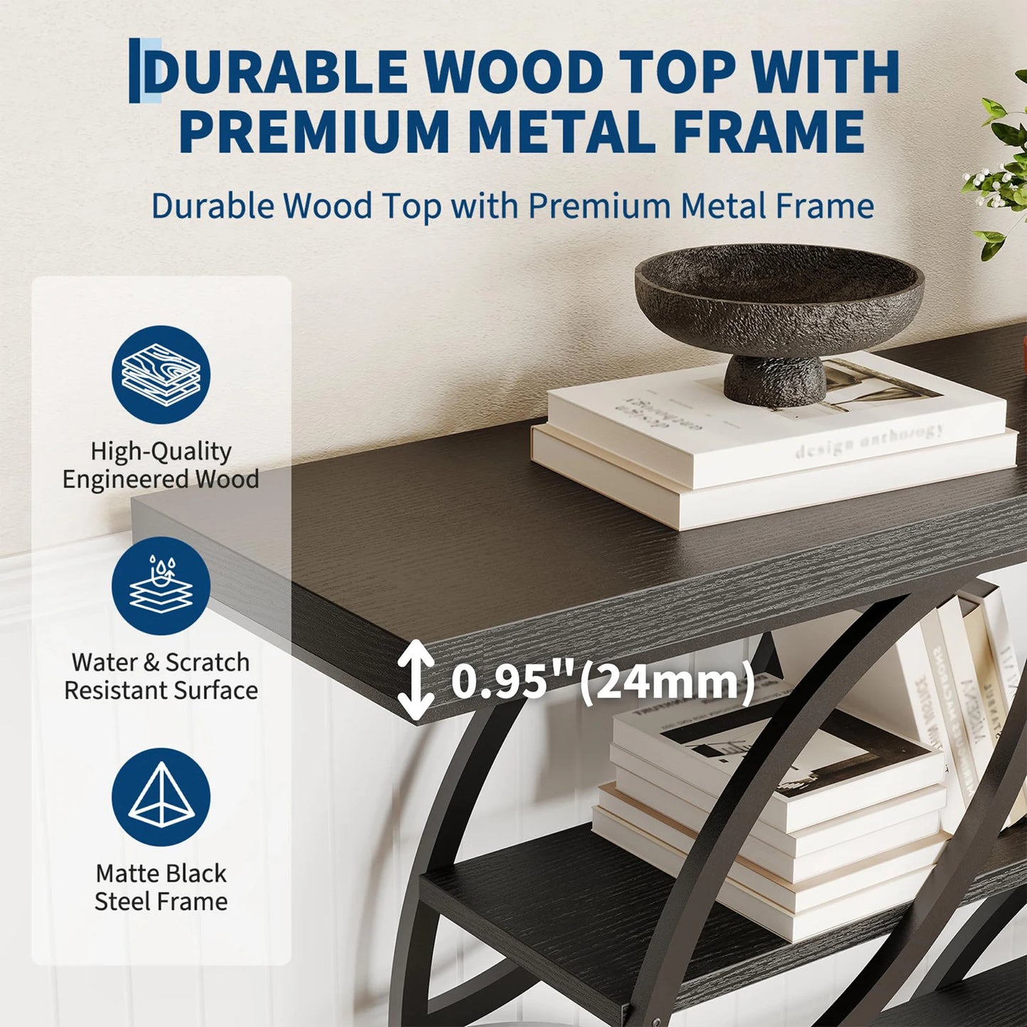 41.3 Inch Console Table With Circle Metal Base, 4 Tier Narrow Entryway Sofa Table, Industrial Hallway Accent Table