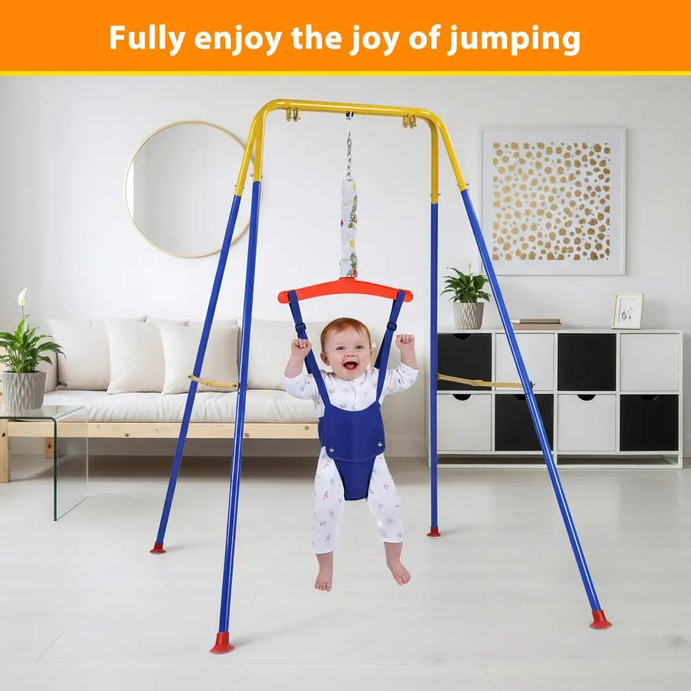 Baby Jumper with Stand,Indoor/Outdoor Toddler Swing Set with Adjustable Chain,2 in 1 Baby Jumper and for Boys Girls 6-24 Months
