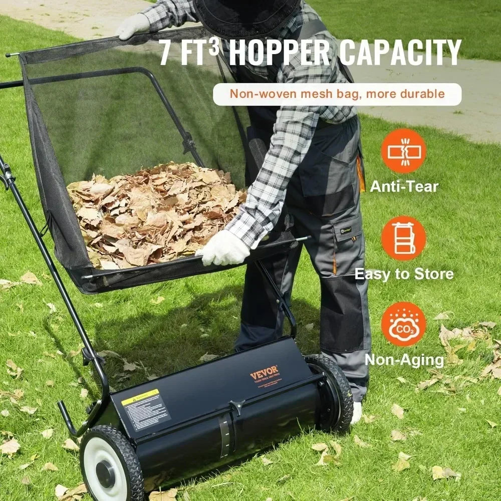Wide Lawn Sweeper for Leaf and Grass Collection Durable Steel