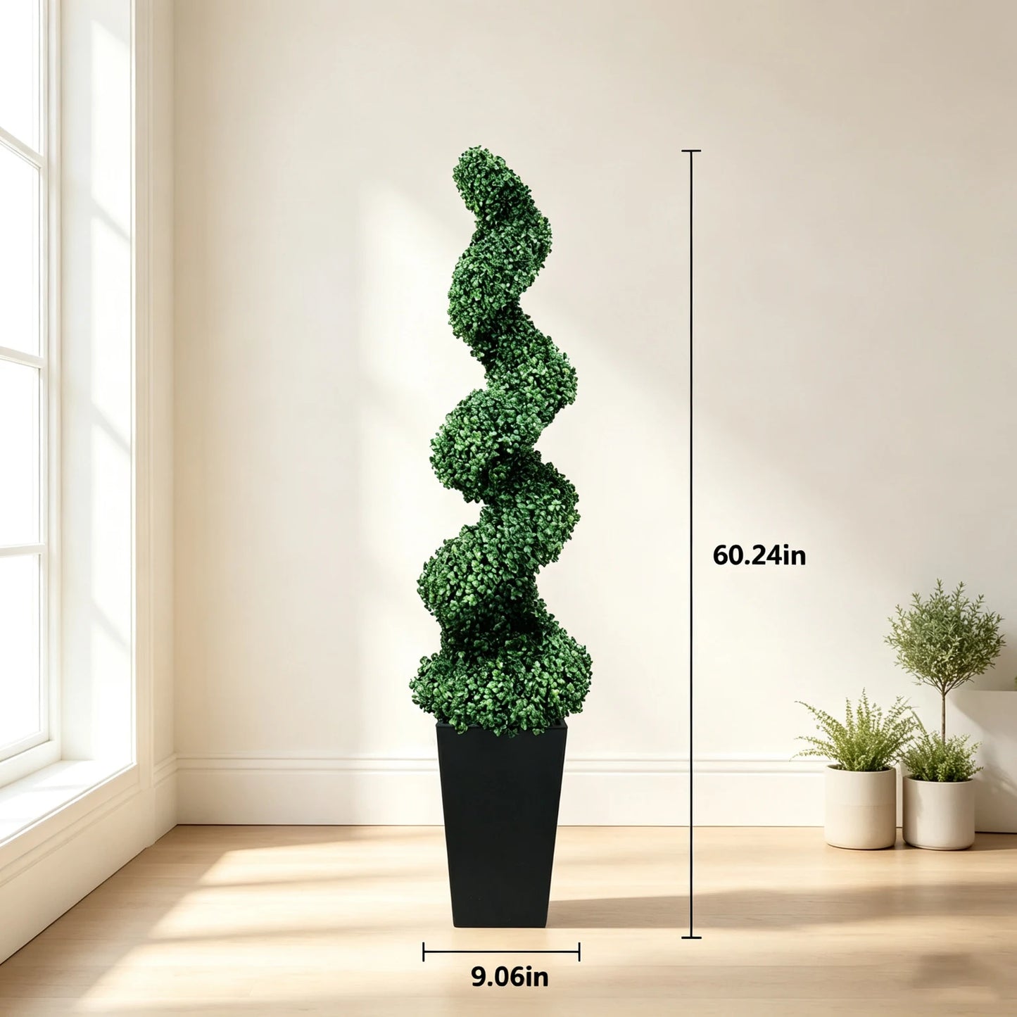 2.6/4.1/5.2ft Fake Plants 2 Pieces Artificial Boxwood Spiral Topiary Trees with Large Planter Spiral Faux Topiary Trees for Indoor Outdoor All-Year Green Fake Plants Highly Simulated for Home Christmas Decorative/Indoor/Front