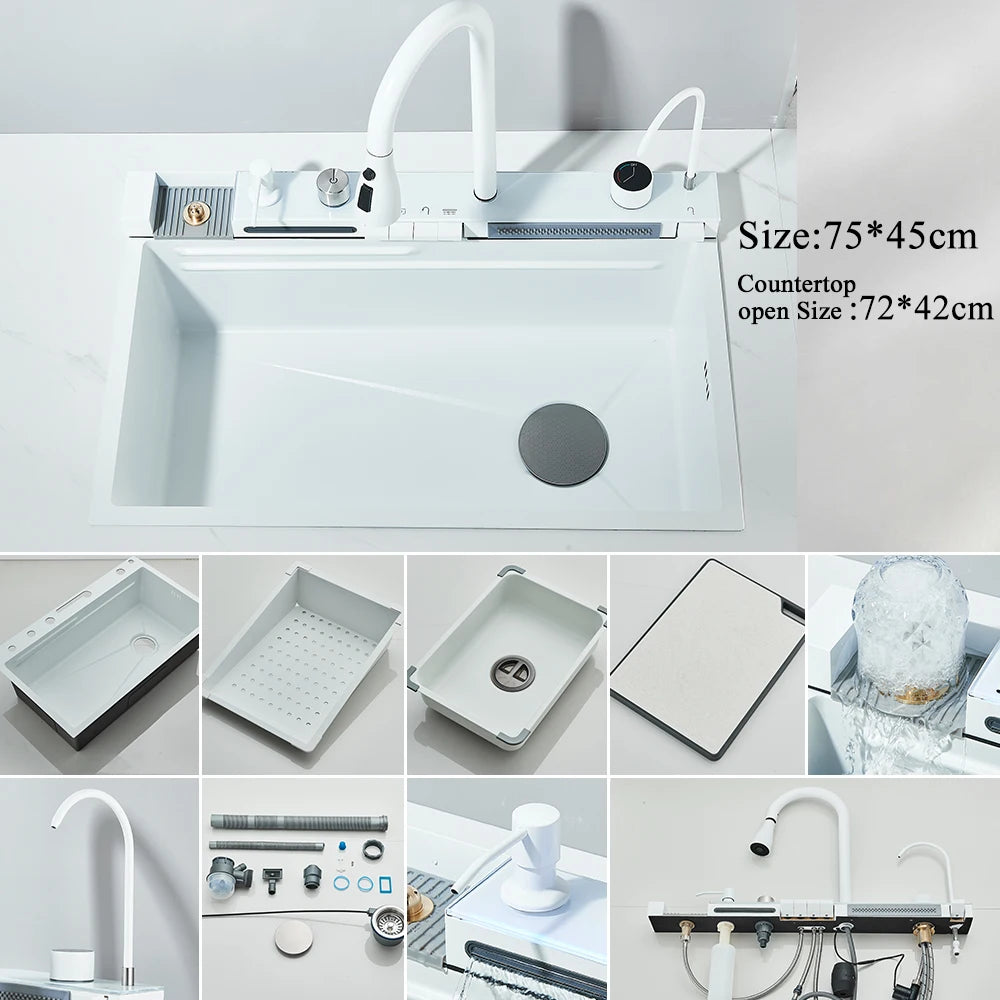 MYQualife 304 Stainless Steel Waterfall Kitchen Sink With Soap Dispenser