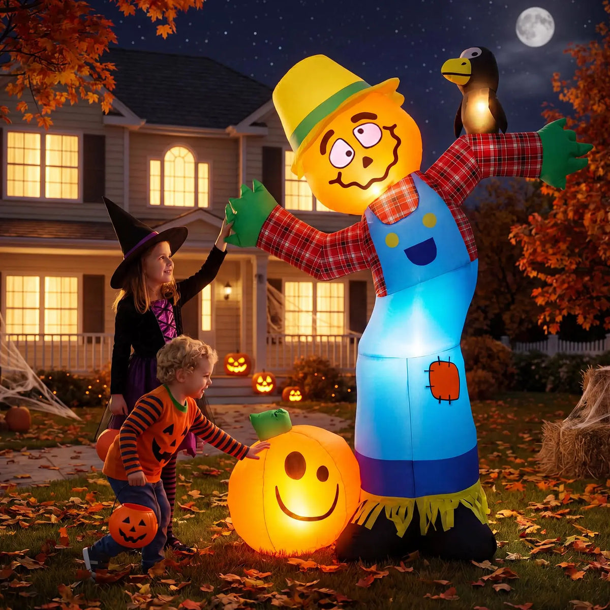 6ft Halloween Pumpkin Scarecrow Inflatable Outdoor Yard Decor With 7 Led Lights, Blower, Stakes & Ropes For Lawn Porch Garden Party