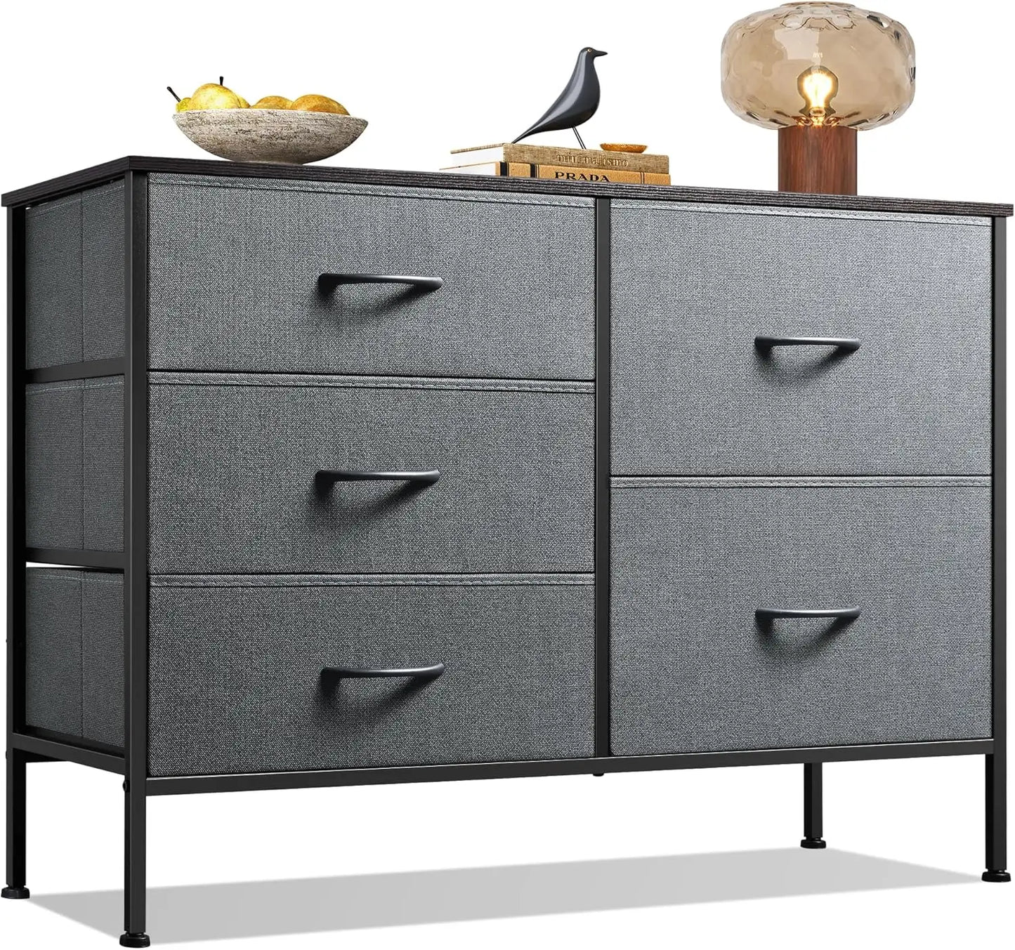 JHK Five Drawer Dresser With Metal Frame For Living Room