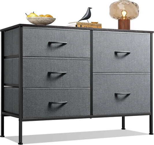 JHK Five Drawer Dresser With Metal Frame For Living Room