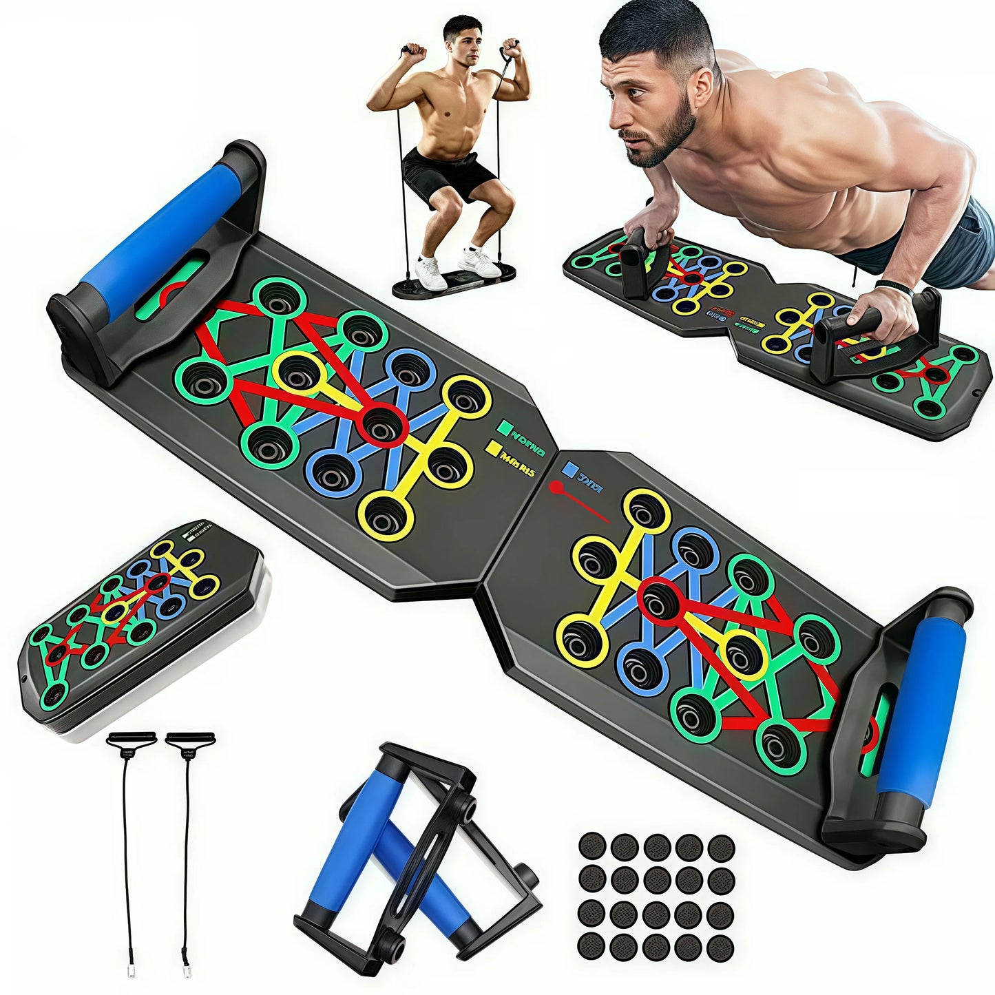 Foldable Push Up Board With Resistance Bands For Strength Training