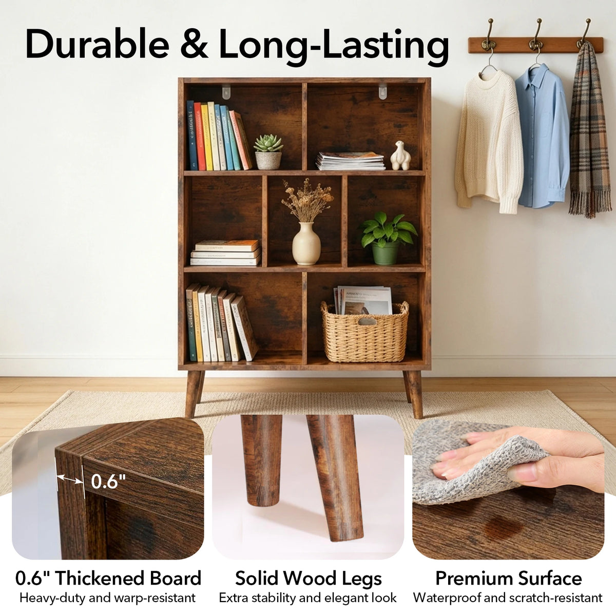 Sturdy Wooden Bookcase With Multiple Shelves For Home Storage