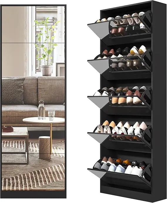 Shoe Storage Cabinet With Full Length Mirror 30 Pair Free Standing Organizer