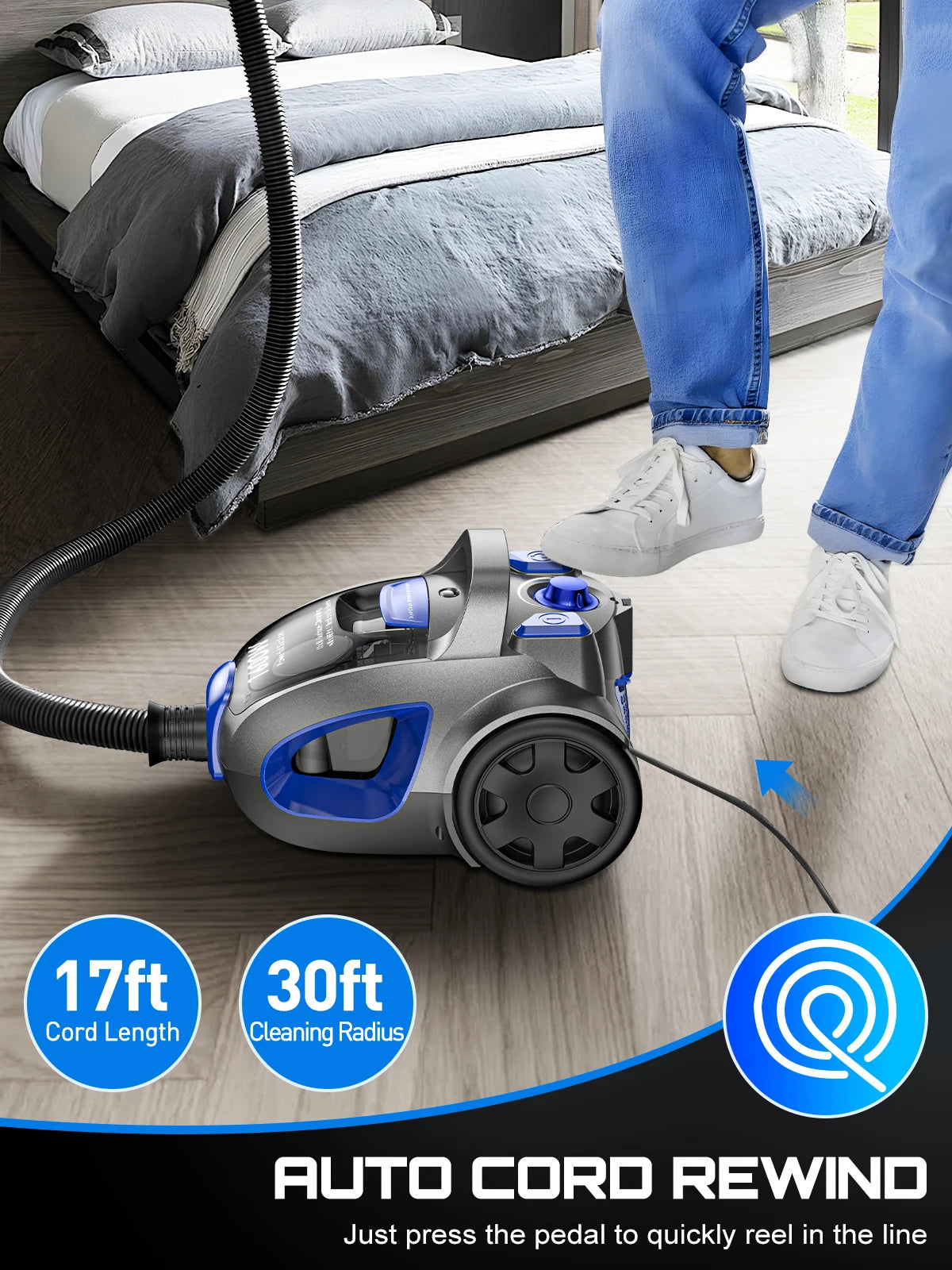 SUXIANGVAC Canister Vacuum Cleaner 1600W 40KPa For Hard Floors Carpets