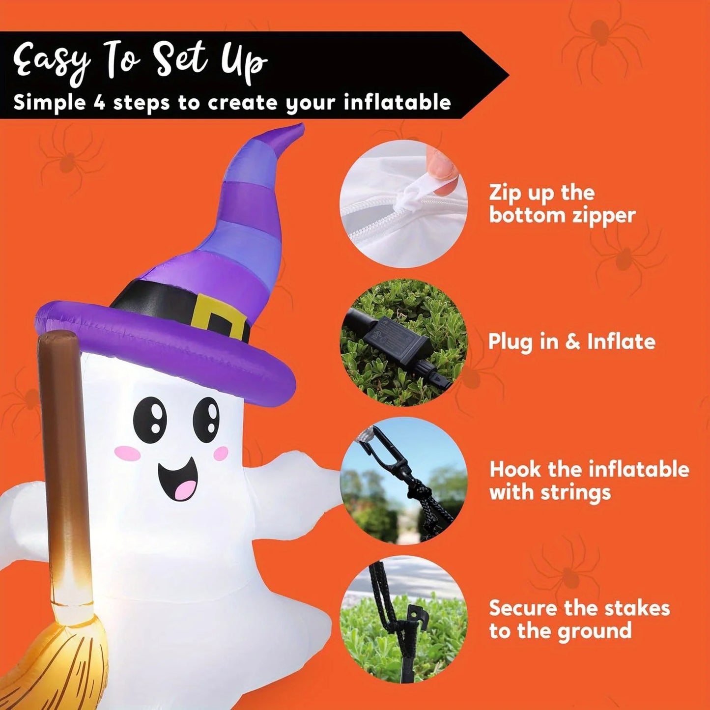 6 FT Tall Halloween Inflatables Ghost Outdoor Decorations Cute Blow Up Ghost Holding Broom with LED Blow Up Yard Decorations for Halloween Outdoor Yard Garden Lawn Party Decor