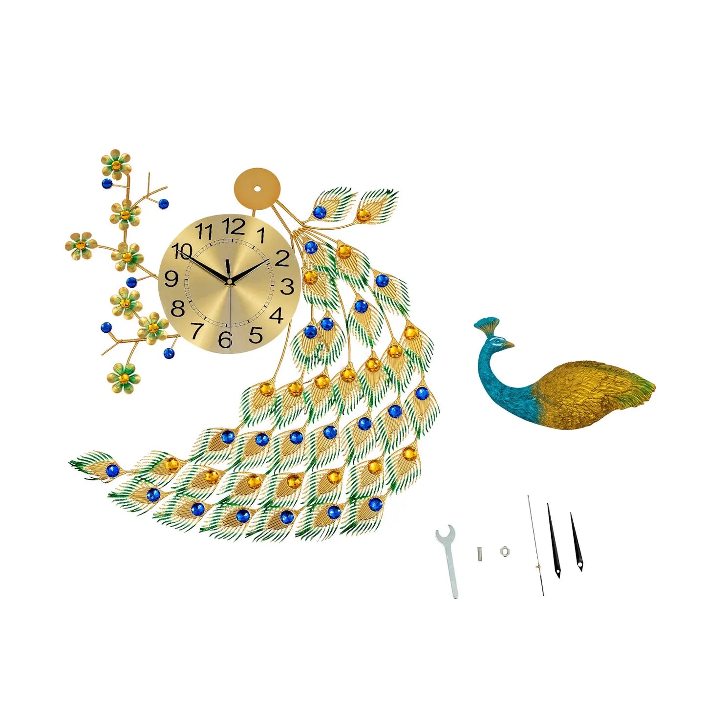 Peacock Inspired Metal Wall Clock 3D Living Room Decor Gift