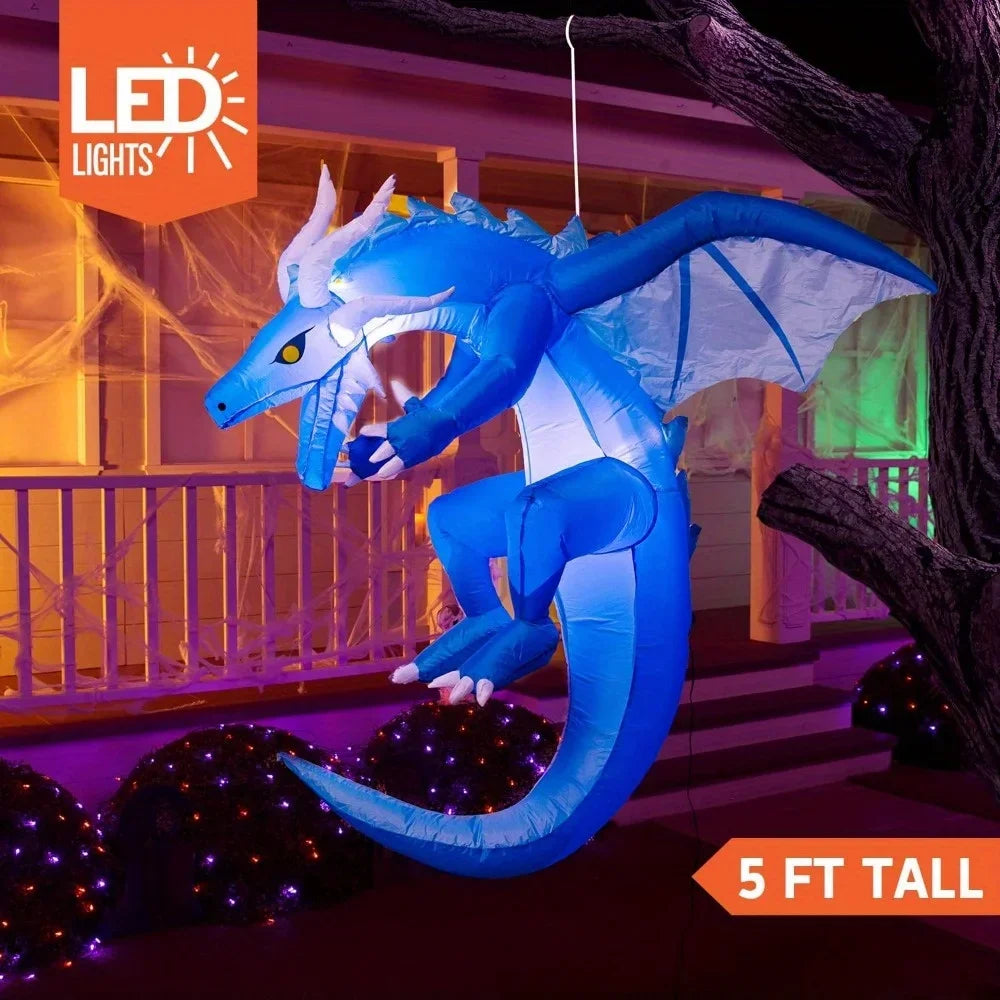 5 Ft Tall Hanging Ice Dragon Halloween Inflatables Outdoor Decorations, Hanging Ice Dragon Blow Up for Yard with Build-in LEDs, Halloween Inflatables Party Supplies Outdoor Decor for Yard