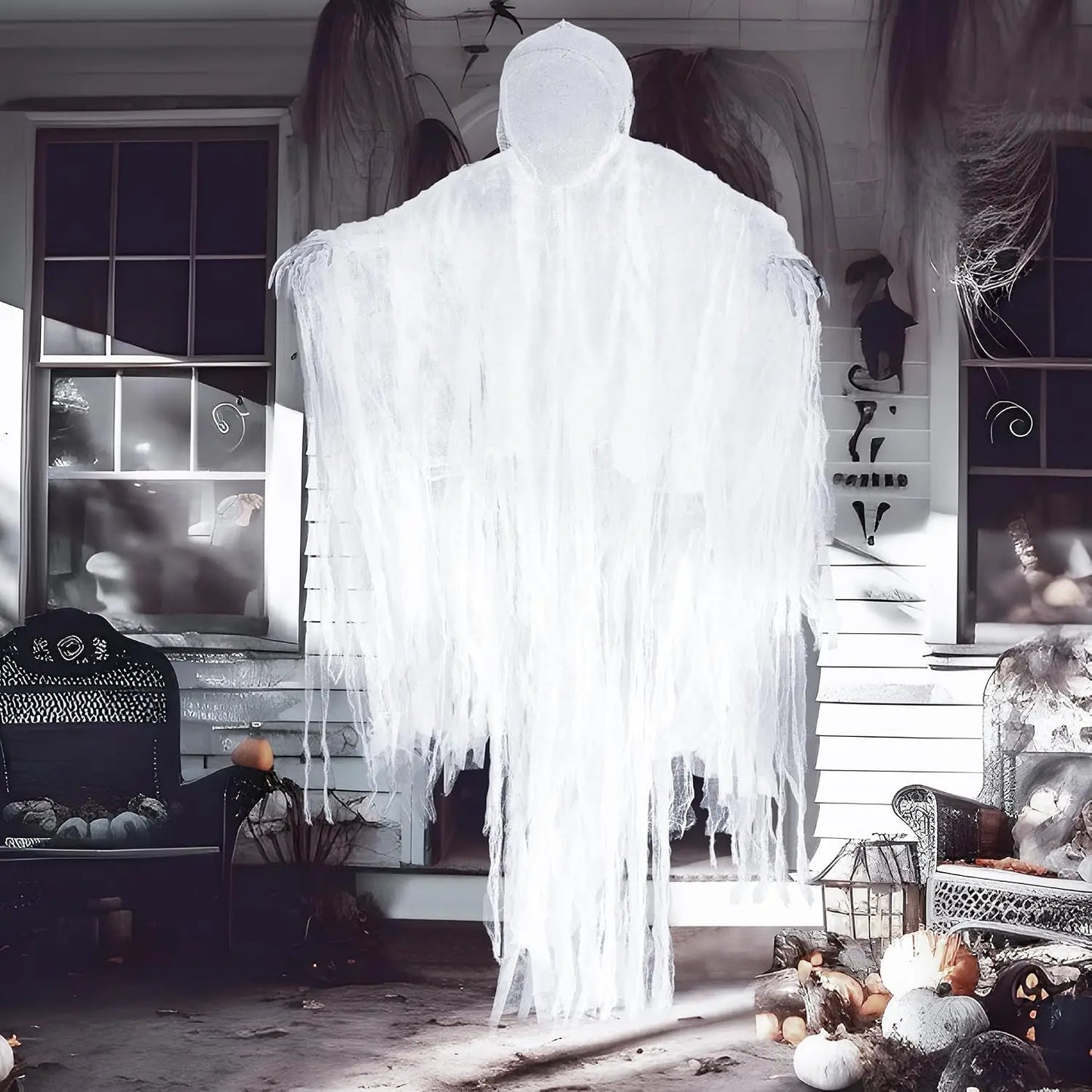 63” White Faceless Grim Reaper Halloween Hanging Ghost Decorations Outdoor in White Horror Robe for Halloween Tree Yard Party Outside Hanging Decorations Party Supplies