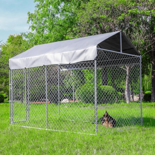 Outdoor Dog Kennel With Roof Galvanized Chain Link UV Cover And Lock