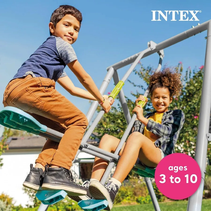 INTEX Heavy Duty Backyard Feature Swing Set with Durable Steel Frame and Weather-Resistant Blue Fabric for Outdoor Recreation a