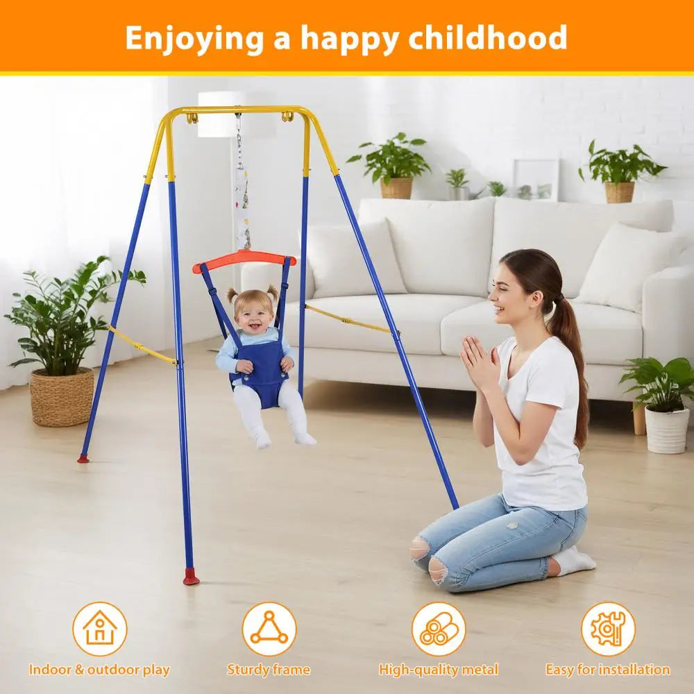 Baby Jumper with Stand,Indoor/Outdoor Toddler Swing Set with Adjustable Chain,2 in 1 Baby Jumper and for Boys Girls 6-24 Months