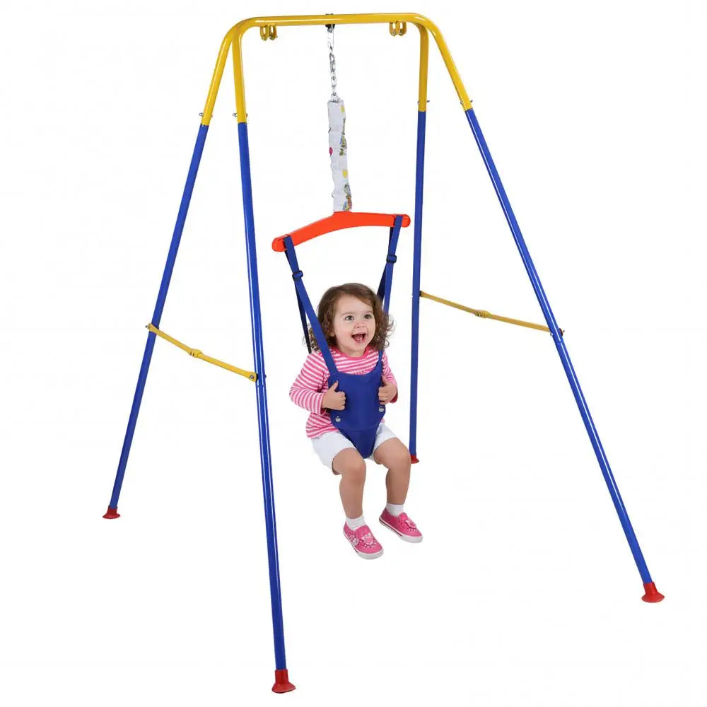 Baby Jumper with Stand,Indoor/Outdoor Toddler Swing Set with Adjustable Chain,2 in 1 Baby Jumper and for Boys Girls 6-24 Months