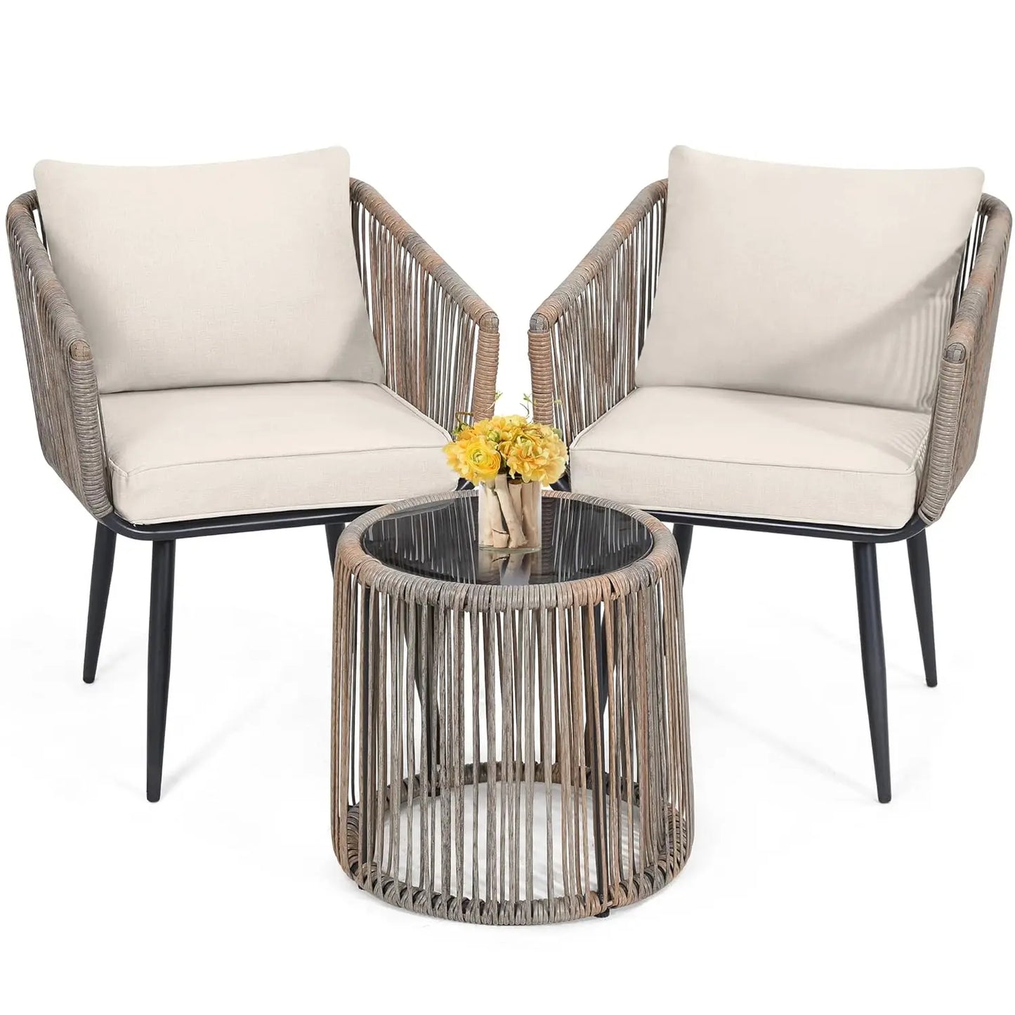 Four Piece Modern Wicker Patio Bistro Outdoor Furniture Set
