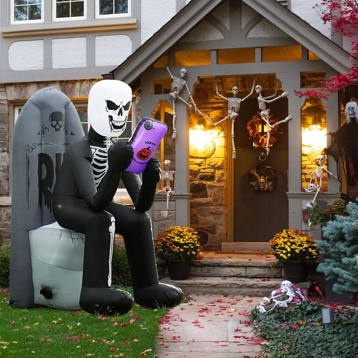 SHXI Halloween Inflatable Skeleton Tombstone Outdoor Decoration With LED Lights