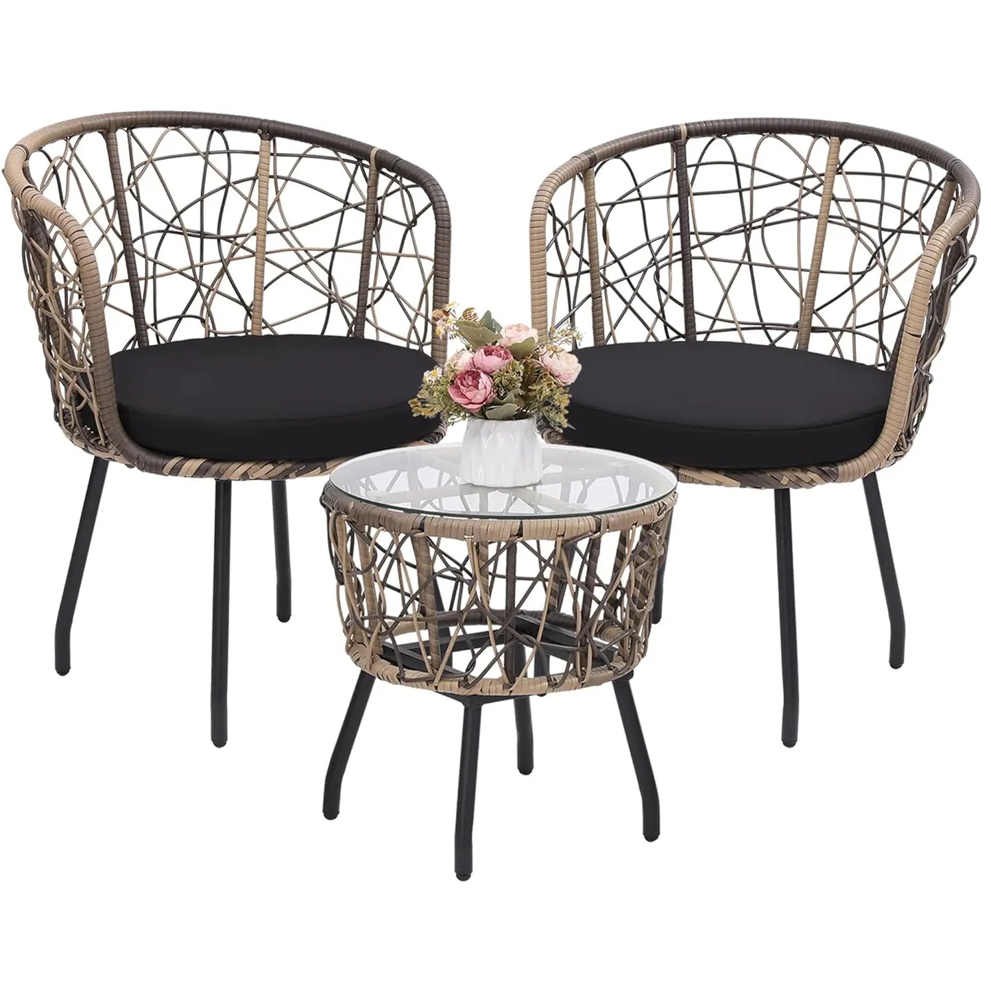 Four Piece Modern Wicker Patio Bistro Outdoor Furniture Set