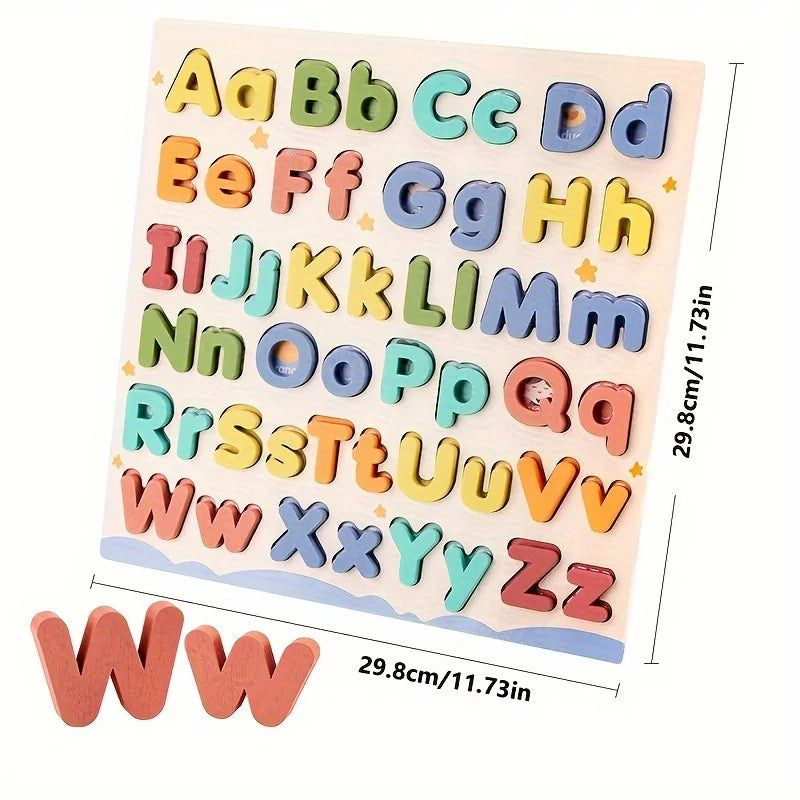 Wooden Letter Puzzle Board With Uppercase And Lowercase Letters 52