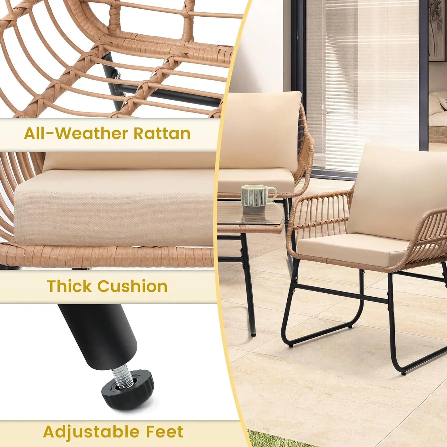 Four Piece Modern Wicker Patio Bistro Outdoor Furniture Set